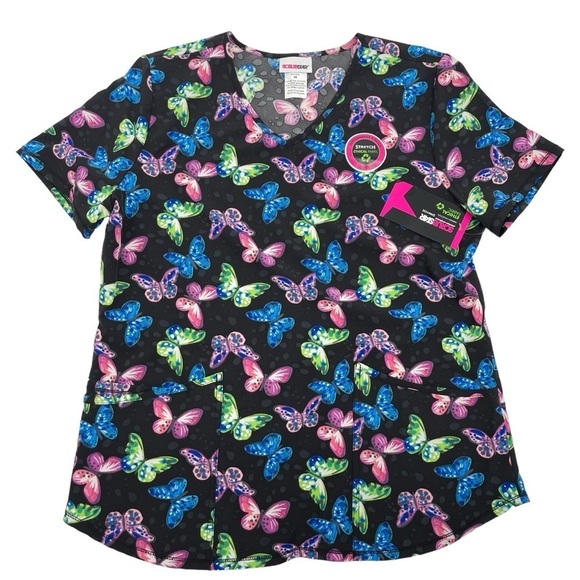 Scrubstar Women’s Size Medium Black Butterfly Scrub Top stretch NWT - Picture 3 of 10